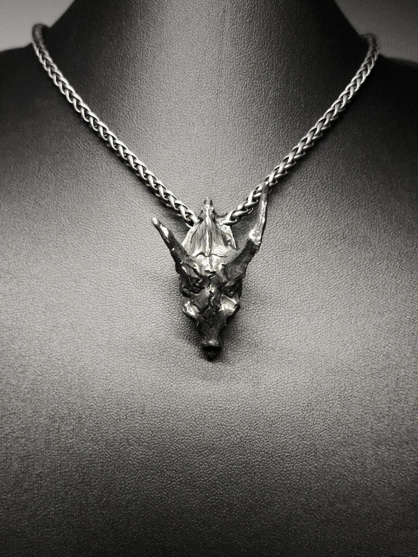 Blightfire – Detailed Dragon Skull Pendant and Chain Necklace in Stainless Steel