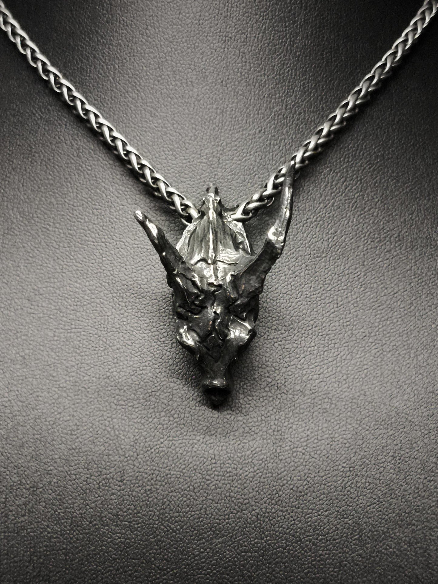 Blightfire – Detailed Dragon Skull Pendant and Chain Necklace in Stainless Steel