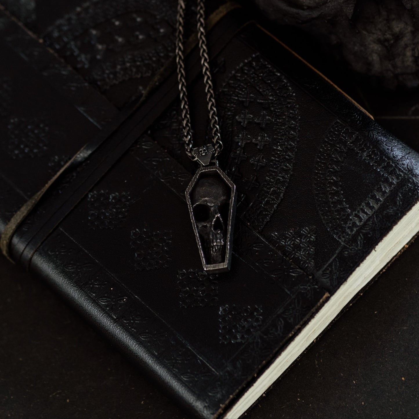 Cryptkeeper’s Vigil — Detailed Skull in Tomb Stainless Steel Pendant and Chain Necklace