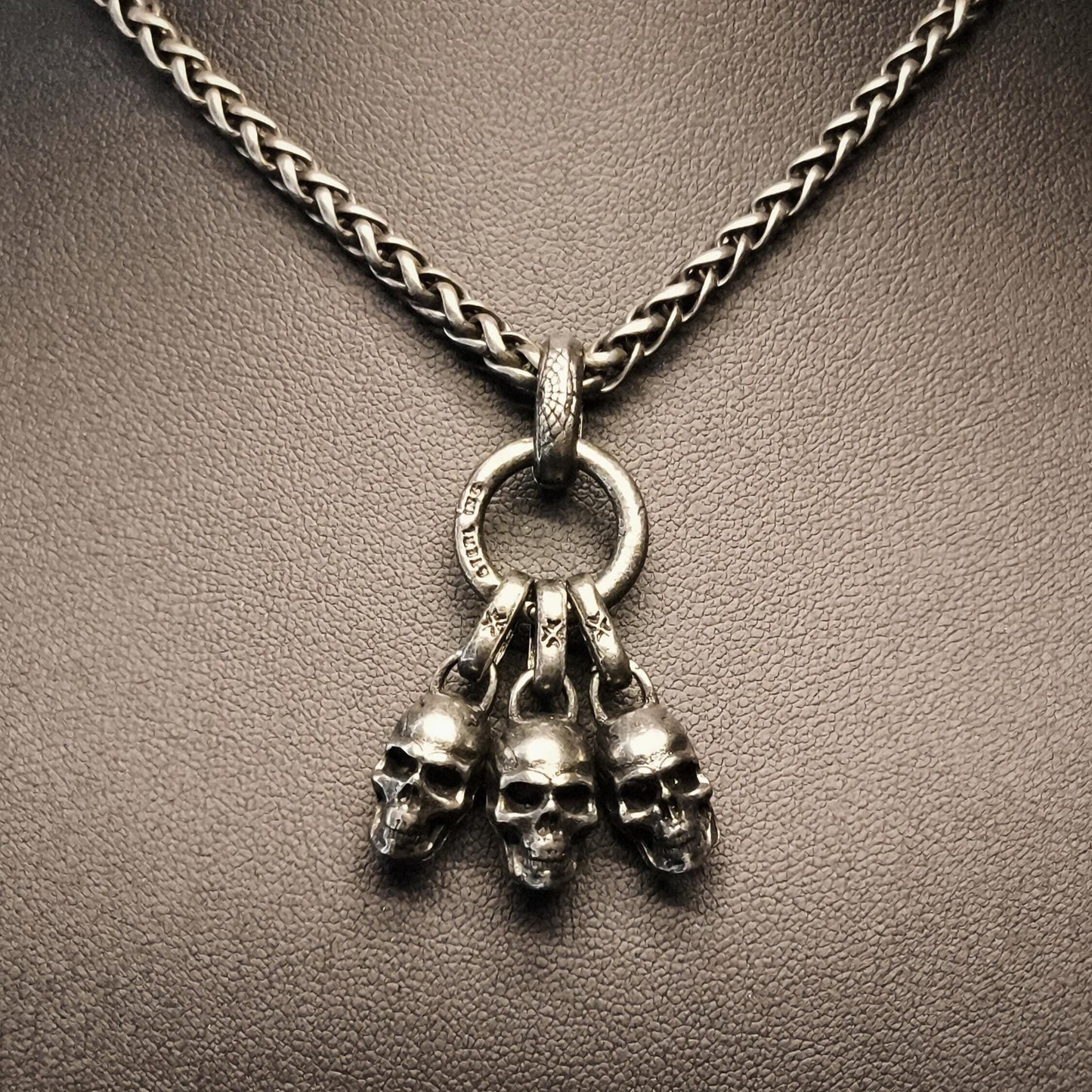 Unholy Trinity – Black and Silver Triple Skull Pendant and Chain Necklace
