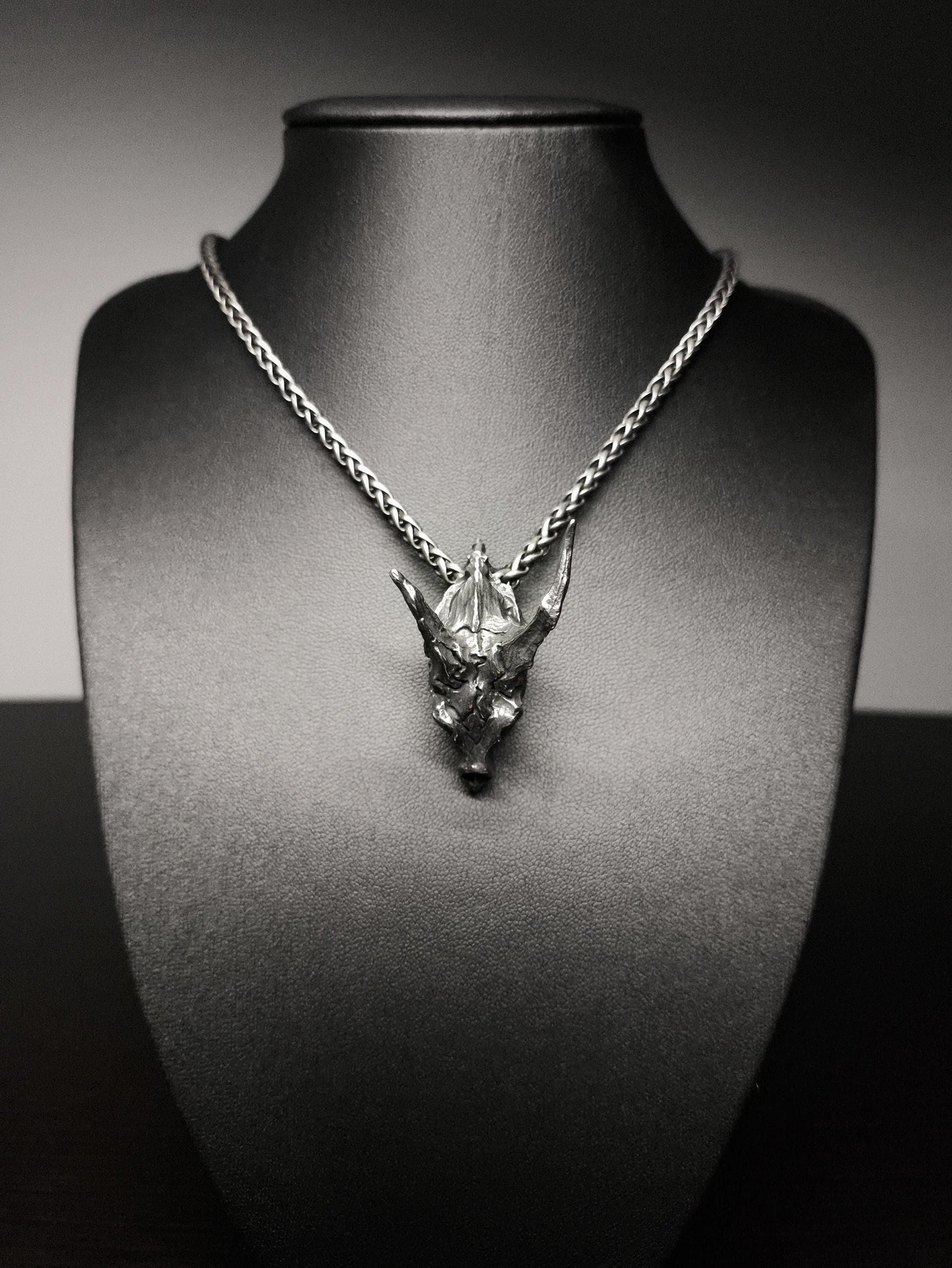 Blightfire – Detailed Dragon Skull Pendant and Chain Necklace in Stainless Steel