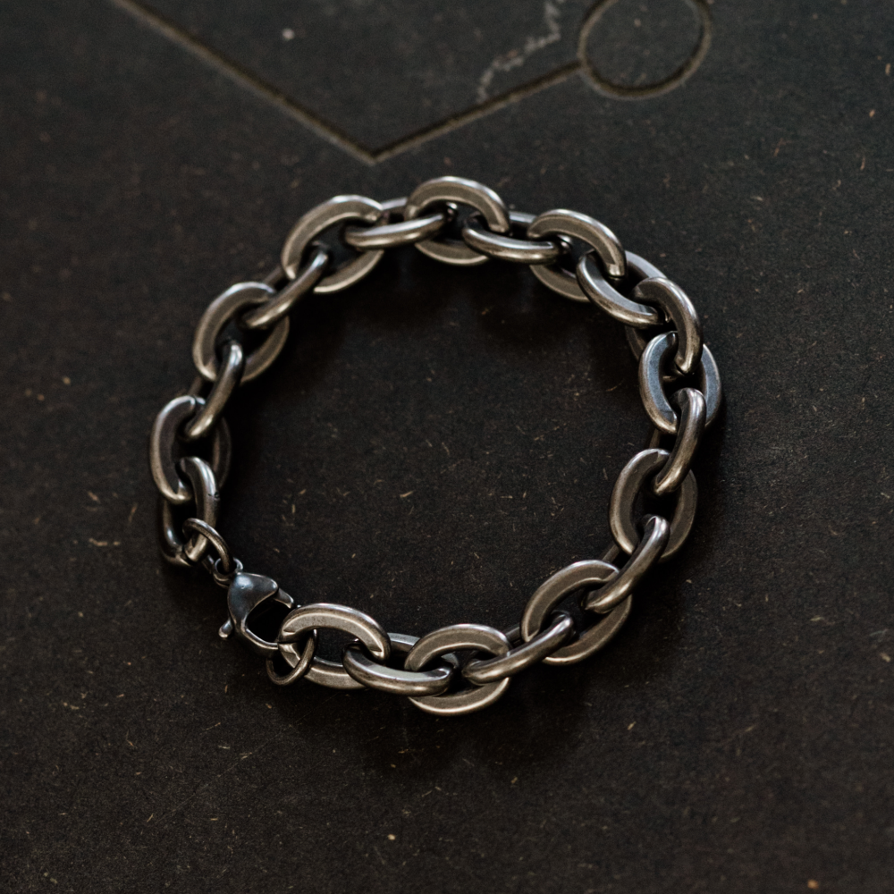 Premium Chunky Industrial Dark Stainless Steel Chain Link Bracelet