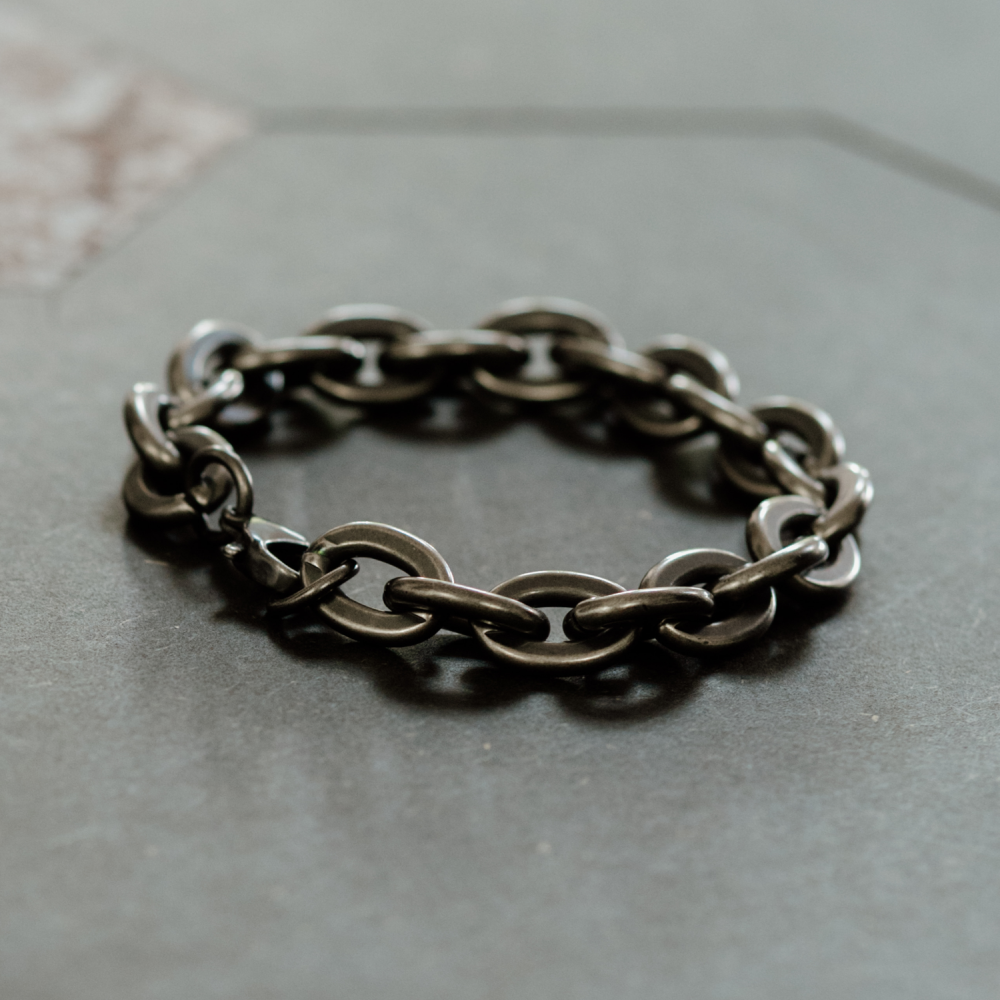 Premium Chunky Industrial Dark Stainless Steel Chain Link Bracelet
