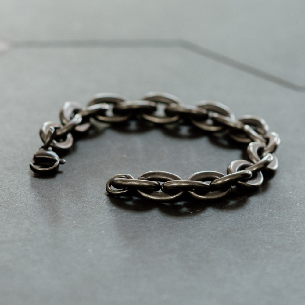 Premium Chunky Industrial Dark Stainless Steel Chain Link Bracelet