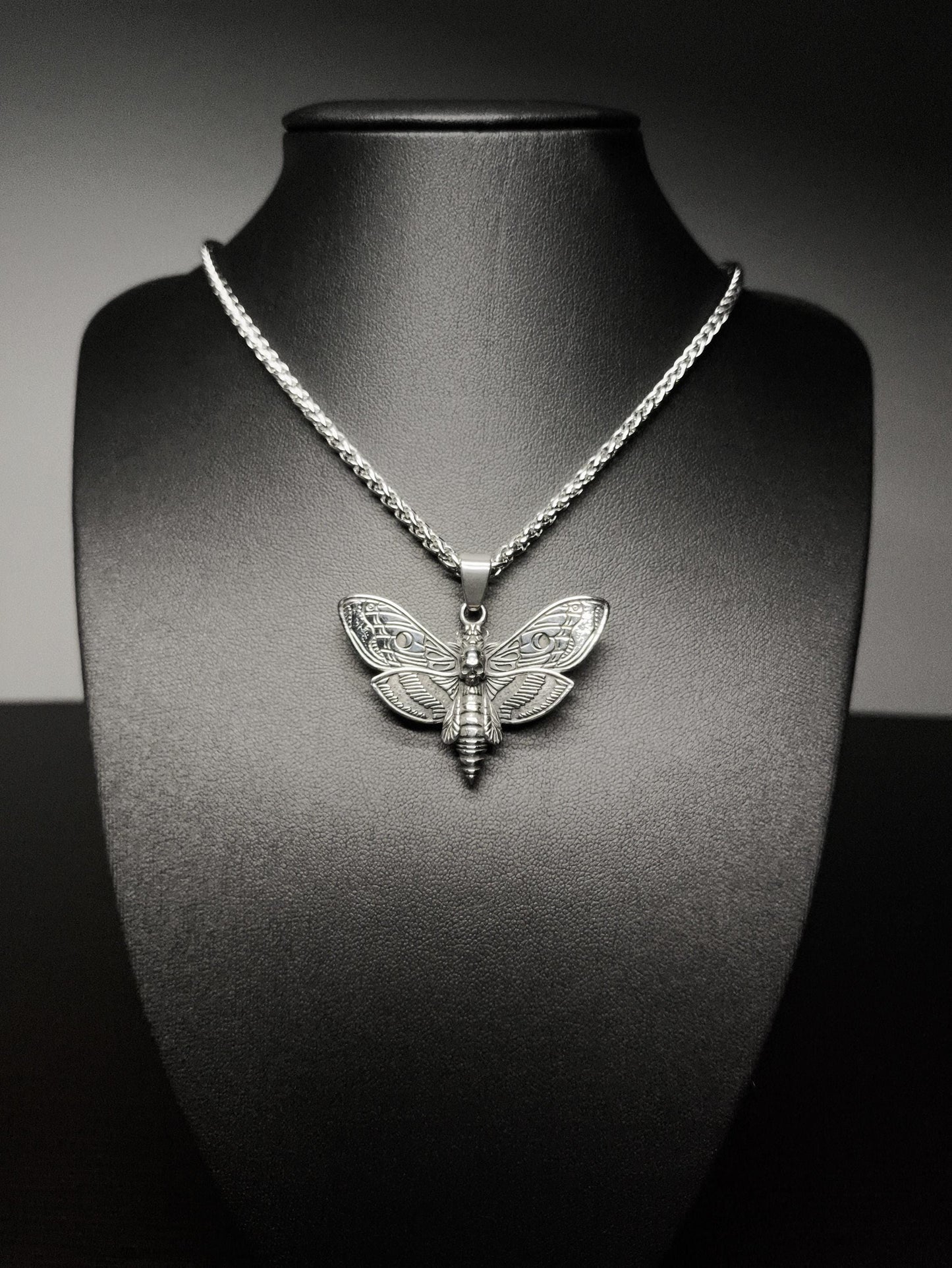 Noctura – Silver Deathhead Hawk Moth Pendant and Chain Necklace