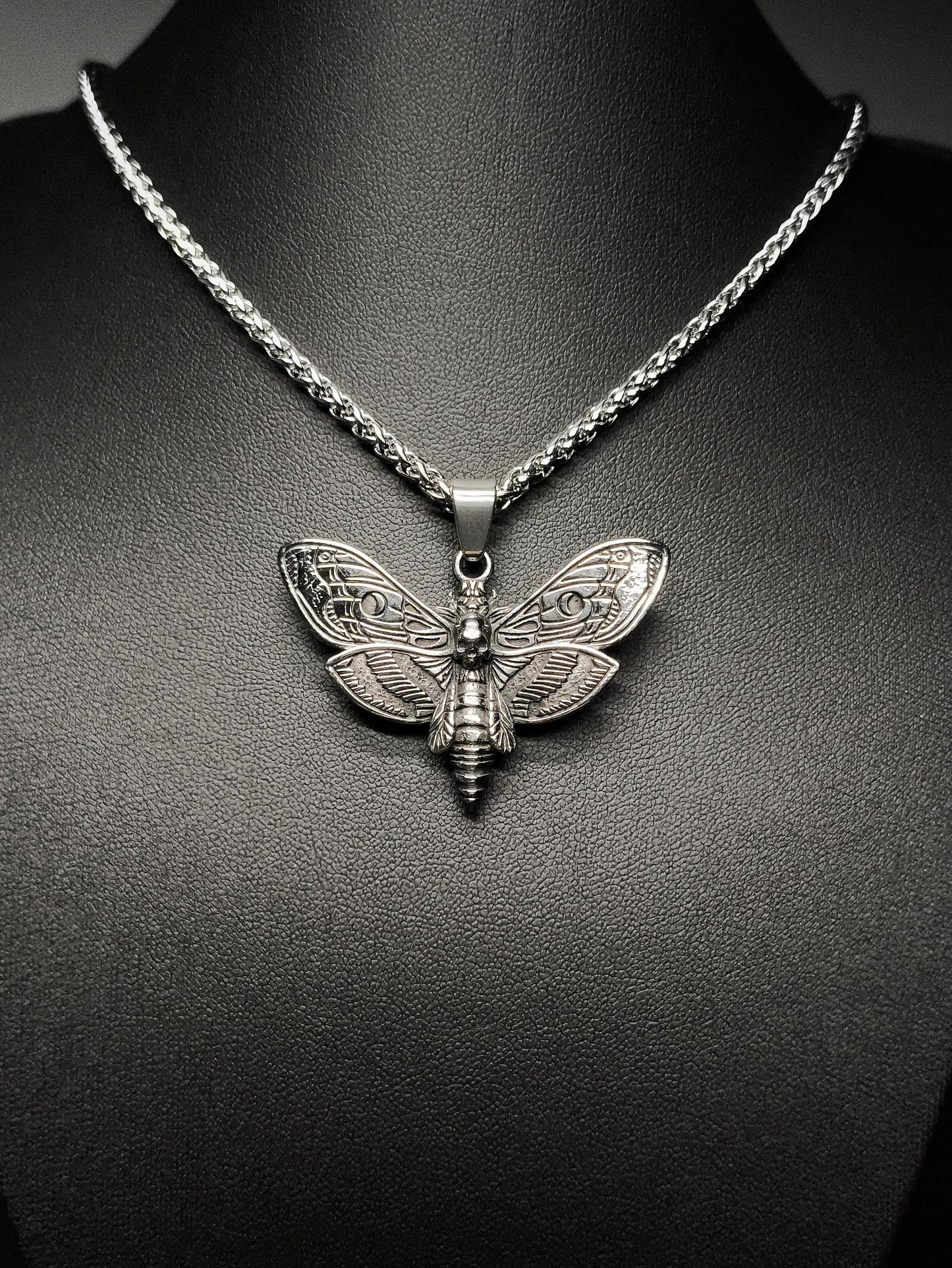 Noctura – Silver Deathhead Hawk Moth Pendant and Chain Necklace