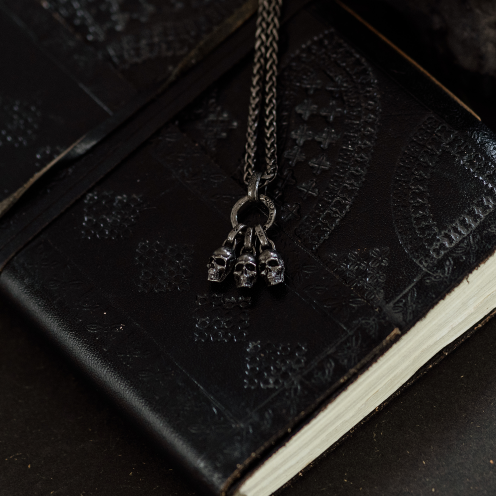Unholy Trinity – Black and Silver Triple Skull Pendant and Chain Necklace
