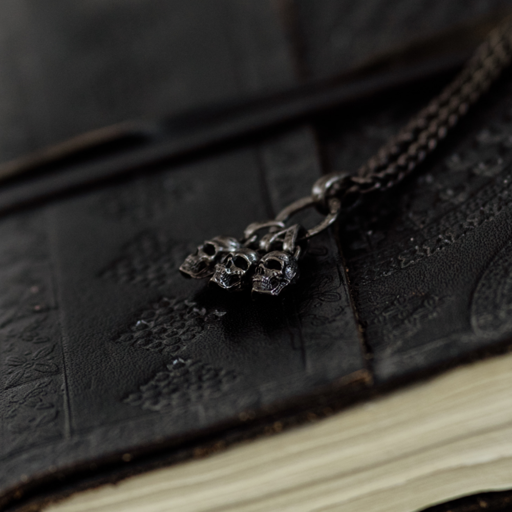 Unholy Trinity – Black and Silver Triple Skull Pendant and Chain Necklace