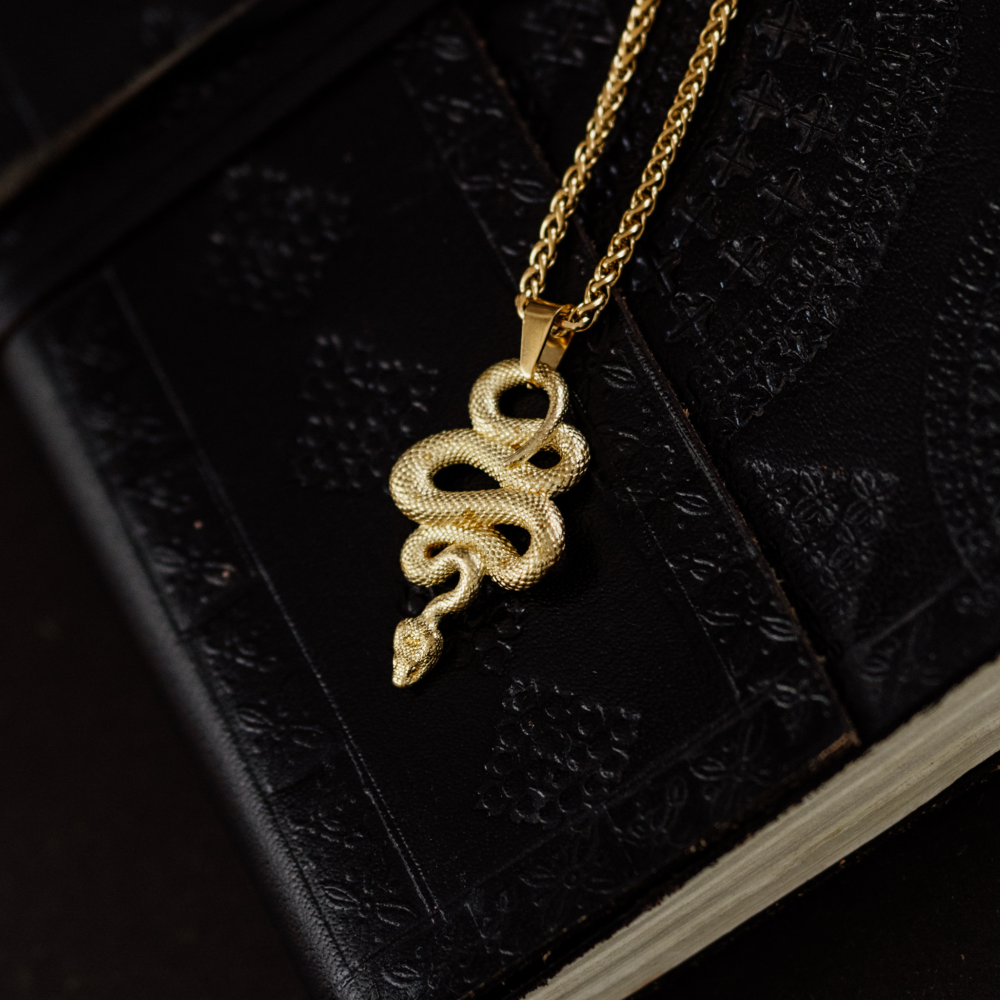 Serpent Vinculum — Gold Coiled Snake Pendant and Chain Necklace