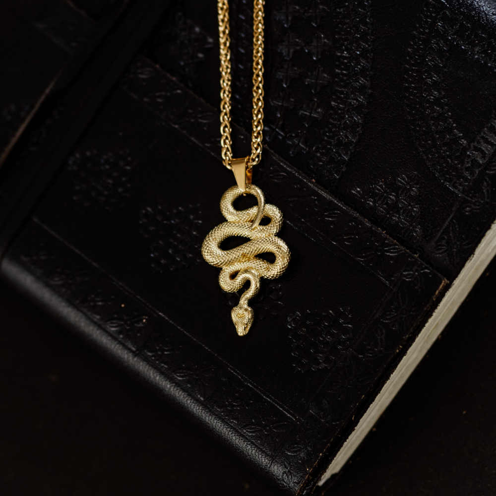 Serpent Vinculum — Gold Coiled Snake Pendant and Chain Necklace