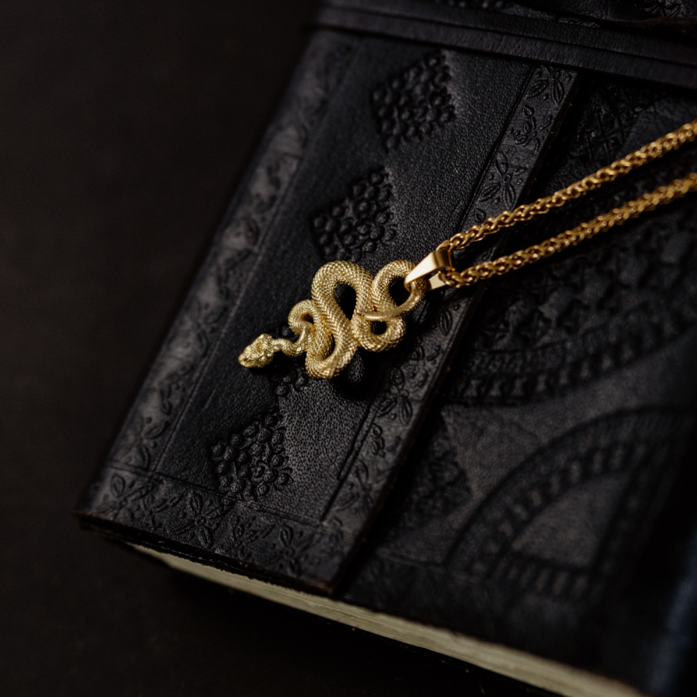 Serpent Vinculum — Gold Coiled Snake Pendant and Chain Necklace