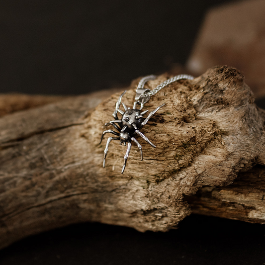 Nightspinner — Detailed Silver Spider Insect Necklace in Stainless Steel