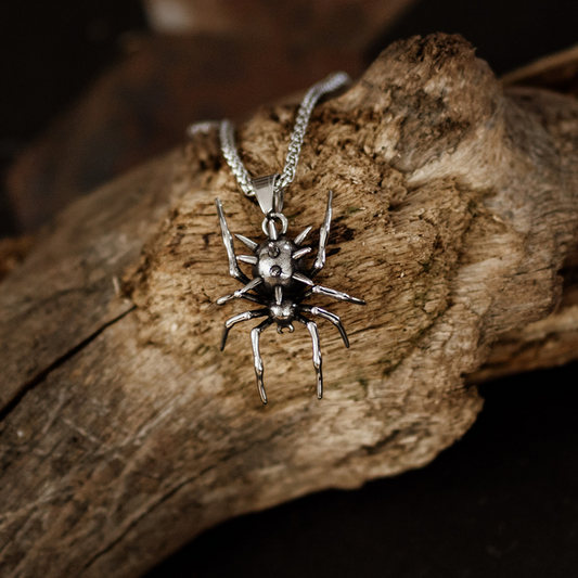 Nightspinner — Detailed Silver Spider Insect Necklace in Stainless Steel