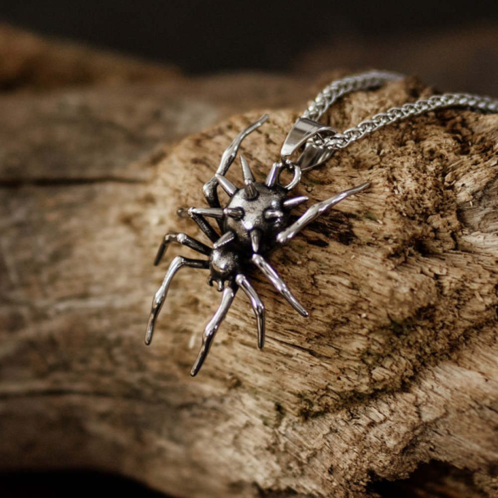 Nightspinner — Detailed Silver Spider Insect Necklace in Stainless Steel