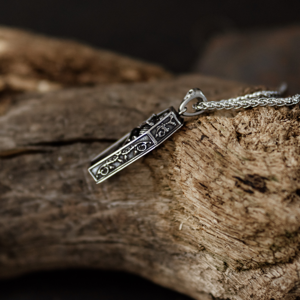 The Lovers Coffin Pendant – Gold Gothic Skeleton Pendant and Chain Necklace in Stainless Steel