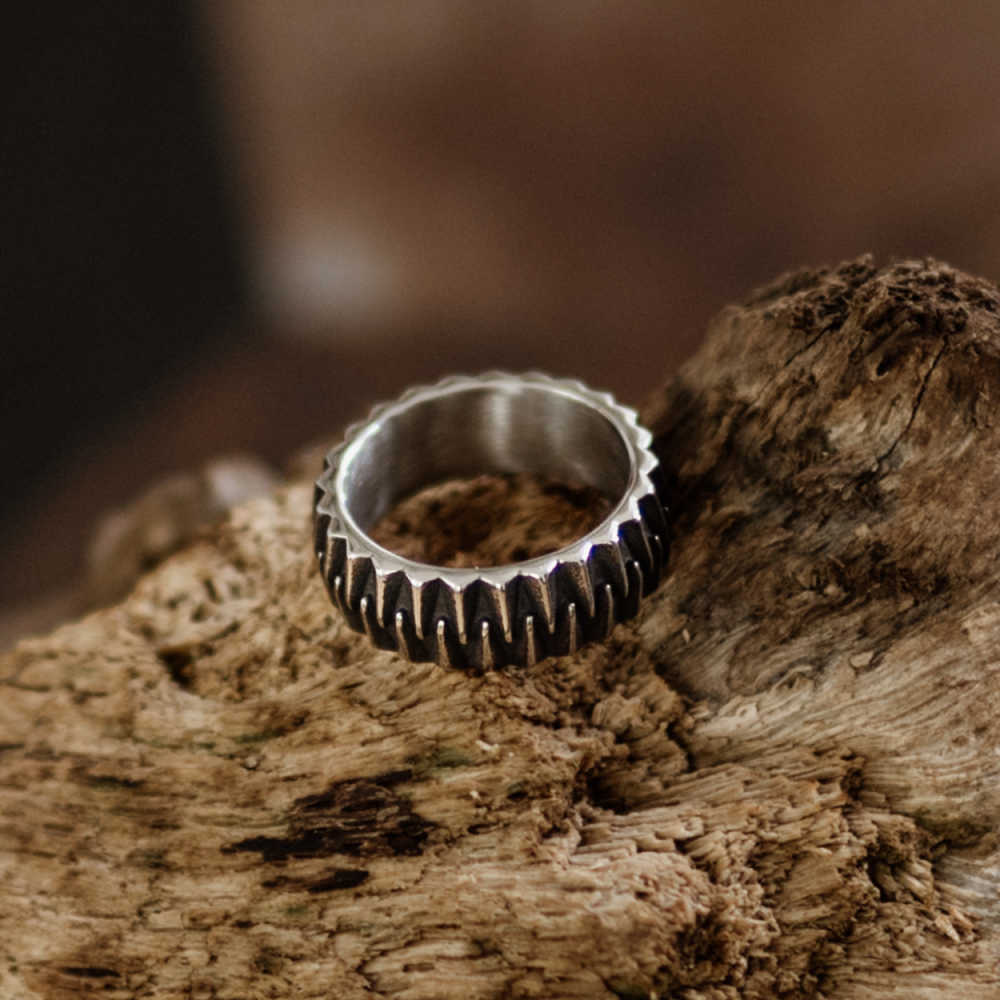 Dragon Teeth Statement Ring in Darkened Silver and Stainless Steel