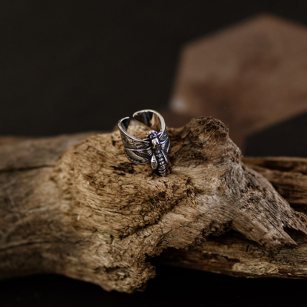 Memento Moth Silver Insect Statement Ring in Stainless Steel