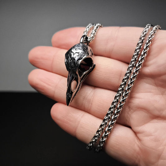 Ravencrest — Raven Bird Skull Pendant Chain Necklace