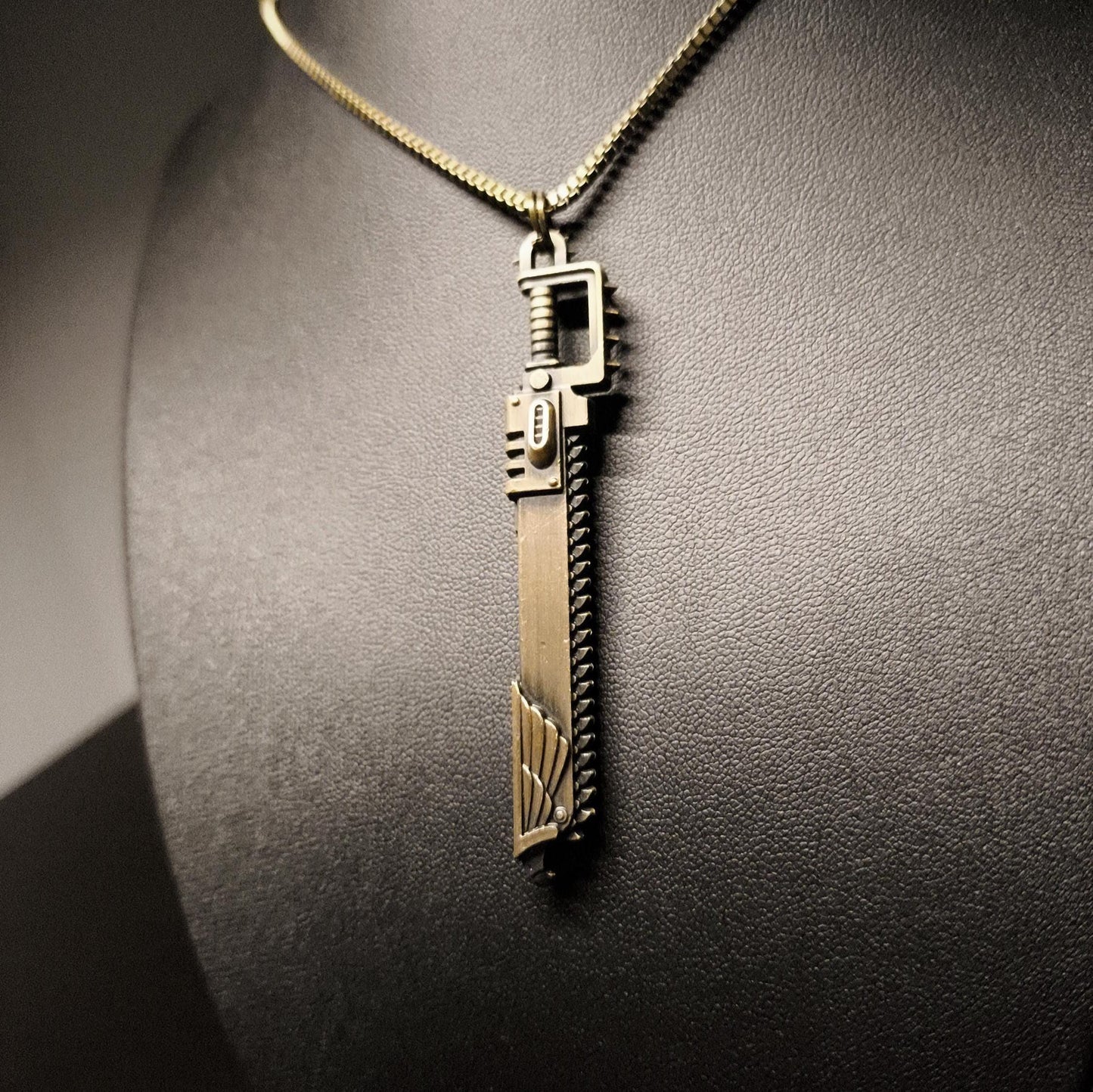 Warhammer 40K Space Marine Chainsword Pendant and Chain Necklace in Antique Bronze Stainless Steel