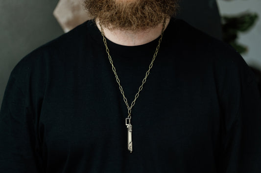 Warhammer 40K Space Marine Chainsword Pendant and Chain Necklace in Antique Bronze Stainless Steel