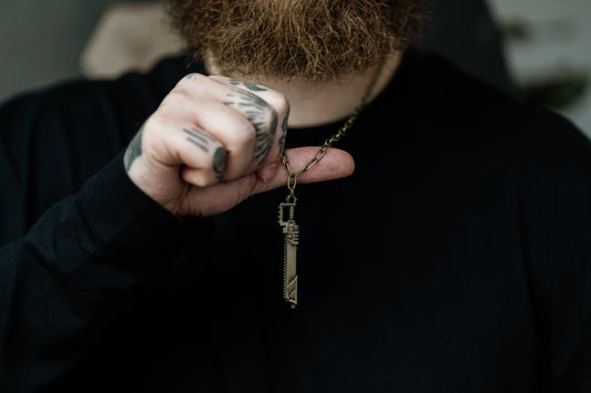 Warhammer 40K Space Marine Chainsword Pendant and Chain Necklace in Antique Bronze Stainless Steel