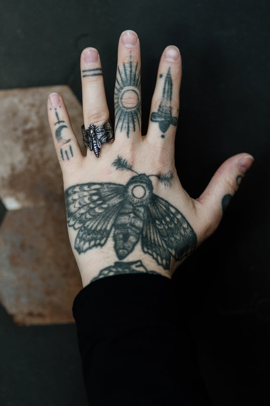 Memento Moth Silver Insect Statement Ring in Stainless Steel