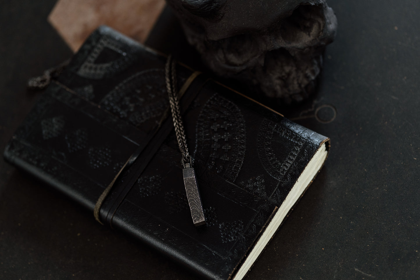 Cryptkeeper’s Vigil — Detailed Skull in Tomb Stainless Steel Pendant and Chain Necklace