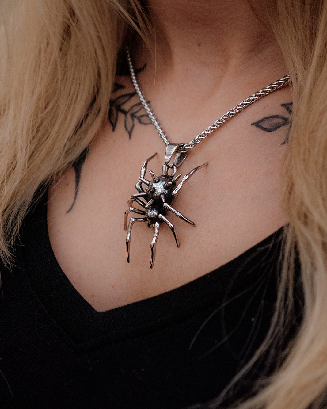 Nightspinner — Detailed Silver Spider Insect Necklace in Stainless Steel