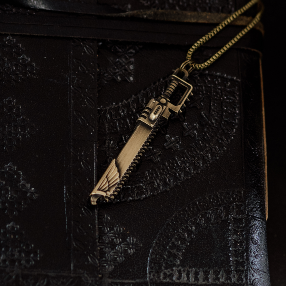 Warhammer 40K Space Marine Chainsword Pendant and Chain Necklace in Antique Bronze Stainless Steel