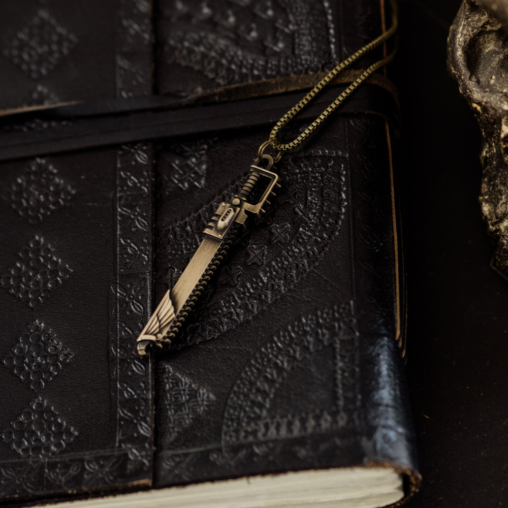 Warhammer 40K Space Marine Chainsword Pendant and Chain Necklace in Antique Bronze Stainless Steel