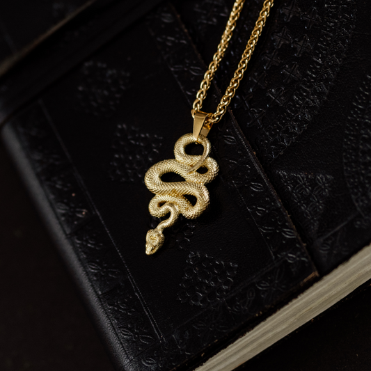 Serpent Vinculum — Gold Coiled Snake Pendant and Chain Necklace